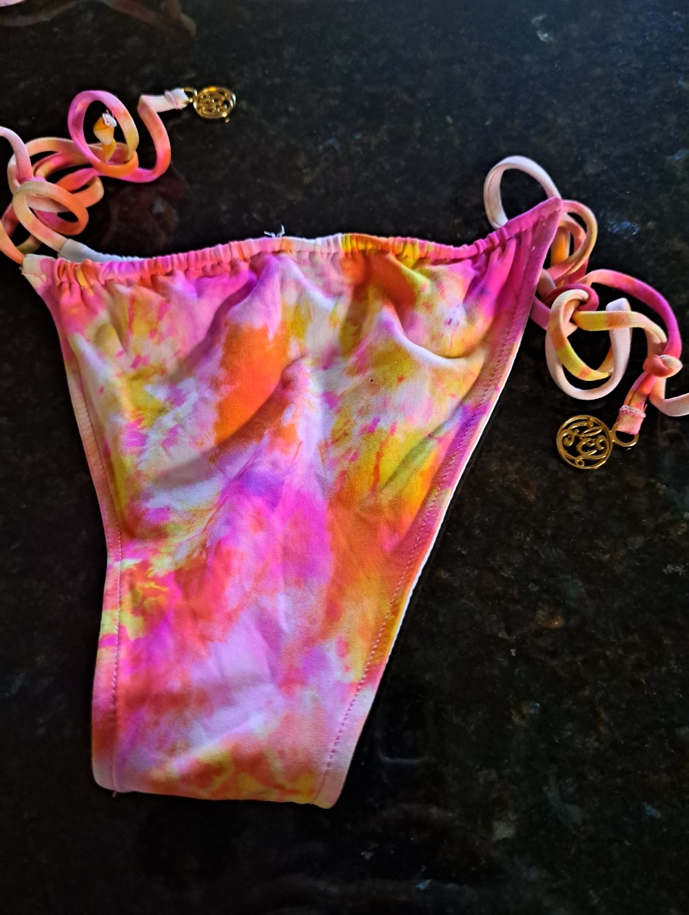 Luli Fama 2 Peaces Tie-Dye Pink Orange Yellow Rhinestone Swem Wear Size: S - Picture 6 of 7